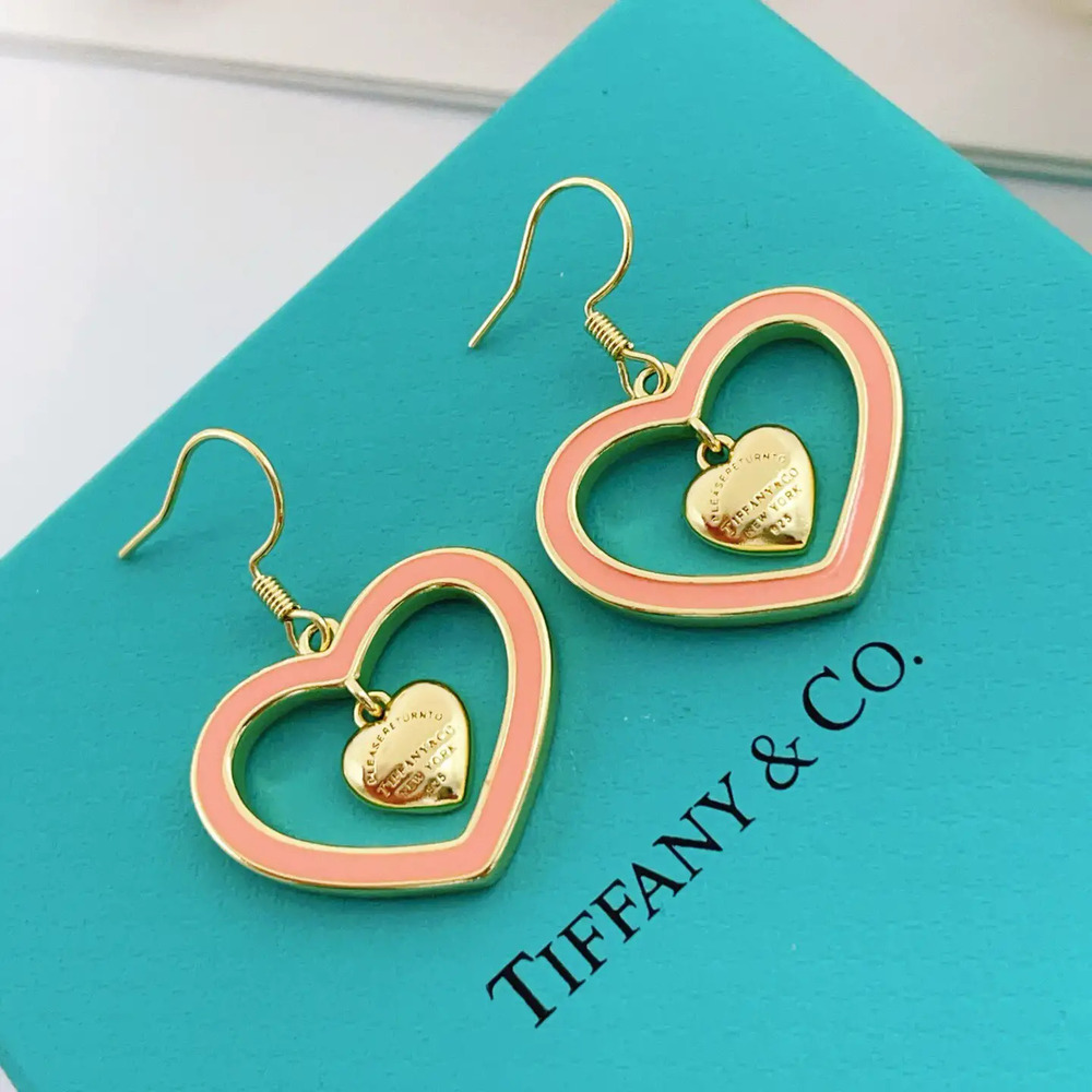 Tiffany & Co. Gold tassel pink heart earrings